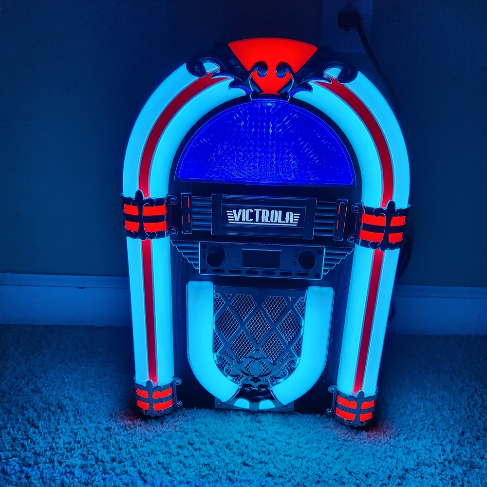 Victrola Retro Jukebox with LED Lights - Blue and Red